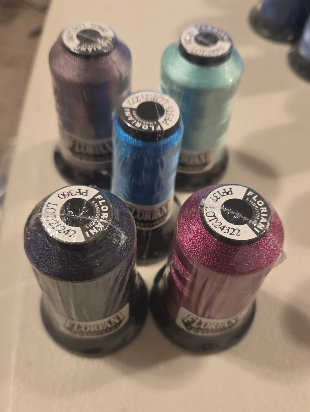 5 New FLORIANI Embroidery Threads Seperate Colors Blues & Purples